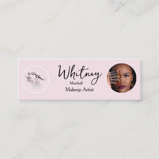 Blush Pink Script Social Icon QR Code Photo Makeup Contactkaartje (Voorkant)