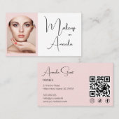 Blush Pink Script Social Icon QR Code Photo Makeup Visitekaartje (Voorkant / Achterkant)