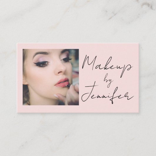 Blush Pink Script Social Icon QR Code Photo Makeup Visitekaartje (Voorkant)