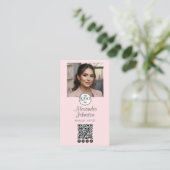 Blush Pink Script Social Icon QR Code Photo Makeup Visitekaartje (Staand voorkant)