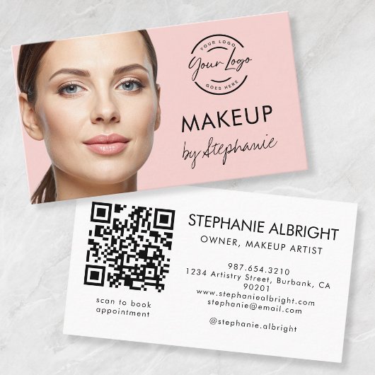 Blush Pink Script Social Icon QR Code Photo Makeup Visitekaartje