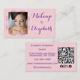 Blush Pink Script Social Icon QR Code Photo Makeup Visitekaartje