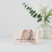 Blush Pink Script Social QR Code Photo Hair Makeup Visitekaartje (Staand voorkant)