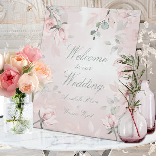 Blush Pink Secret Garden Rozen Welkom Weddenschap Reclamebord Met Voetstuk