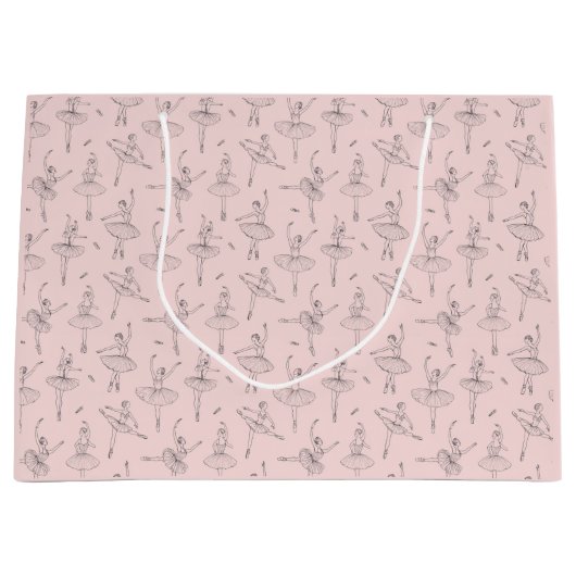 Blush Pink & Silver Ballerina Pattern Groot Cadeauzakje (Voorkant)