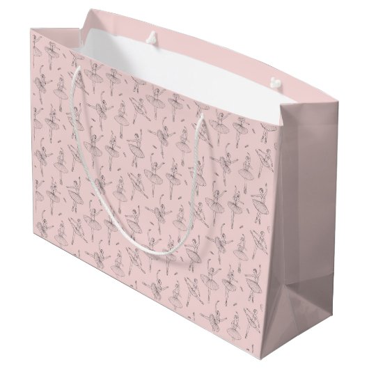 Blush Pink & Silver Ballerina Pattern Groot Cadeauzakje (Achterkant Gekanteld)