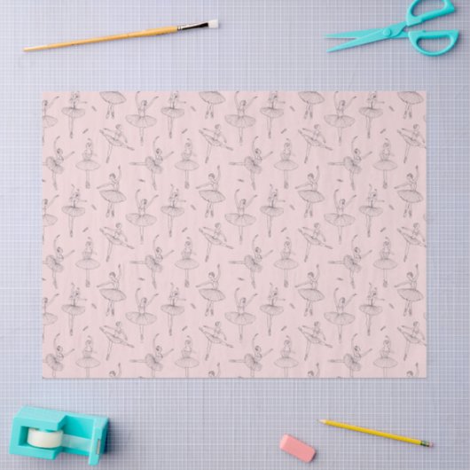 Blush Pink & Silver Ballerina Pattern Tissuepapier (Craft)