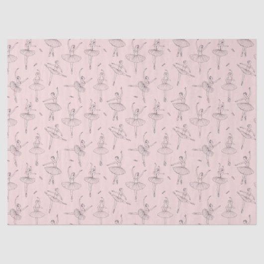 Blush Pink & Silver Ballerina Pattern Tissuepapier (Voorkant)