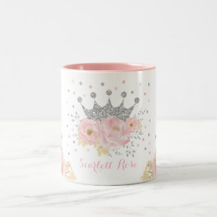 Blush Pink Silver Crown Royal Princess Monogram Tweekleurige Koffiemok