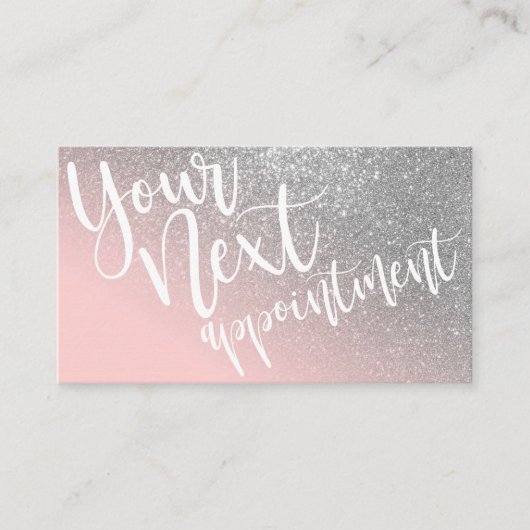 Blush Pink Silver Glitter Gradient Typografie Afsprakenkaartje (Voorkant)