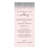 Blush Pink & Silver Glitter Wedding Program Reclamekaart (Voorkant)