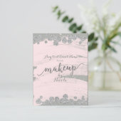 Blush Pink Silver & Grey Sparkle Stippen Make-up E Aankondigingskaart (Staand voorkant)