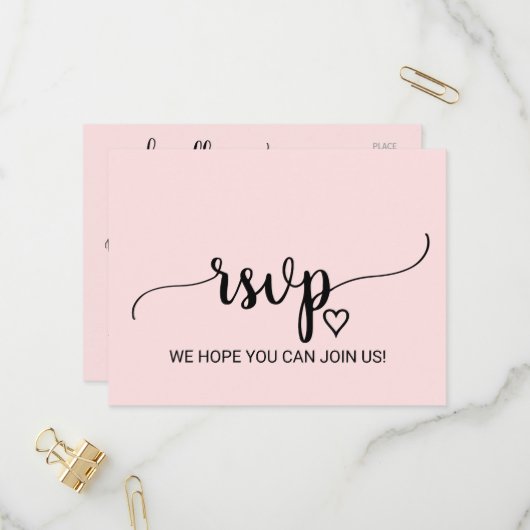Blush Pink Simple Calligraphy Song Request RSVP Uitnodiging Briefkaart (Voorkant / Achterkant in situ)