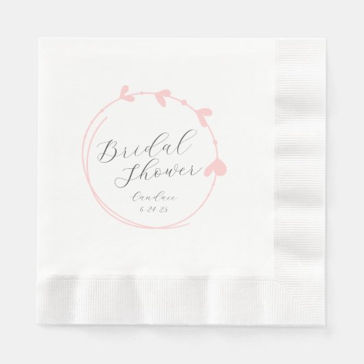 Blush Pink Simple Heart Wreath Vrijgezellenfeest Servet (Voorkant)