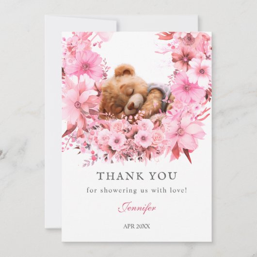 Blush Pink Sleeping Beer Baby shower Bedankkaart (Voorkant)