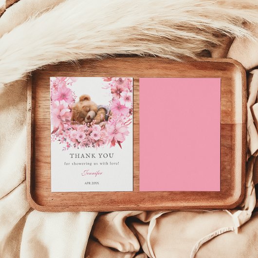Blush Pink Sleeping Beer Baby shower Bedankkaart
