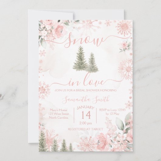 Blush Pink Snow in Love Snowflake Bridal Shower Kaart (Voorkant)