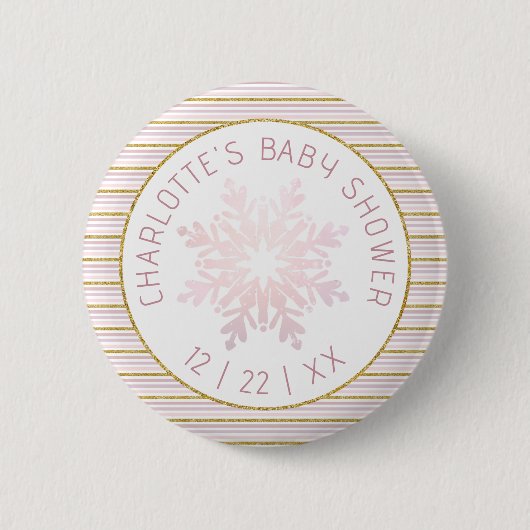 Blush Pink Snowflake Baby shower Button (Voorkant)