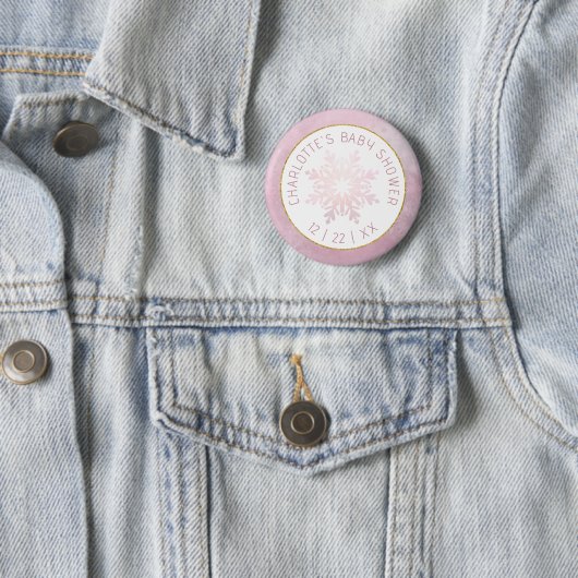 Blush Pink Snowflake Baby shower Button (In situ)