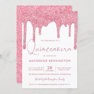 Blush Pink Sparkle Glitter Drift Quinceañera Kaart