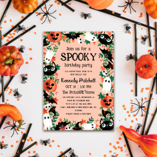 Blush Pink Spooky Halloween Kids Verjaardagsfeestj Kaart