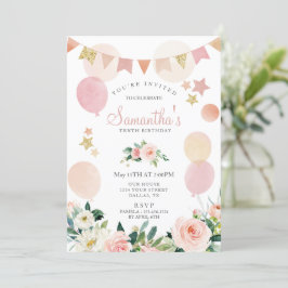 Blush Pink Spring Floral Girl Birthday Party Kaart