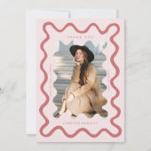 Blush Pink Squiggly Wavy Line Afstuderen Bedankt Aankondiging (Voorkant)