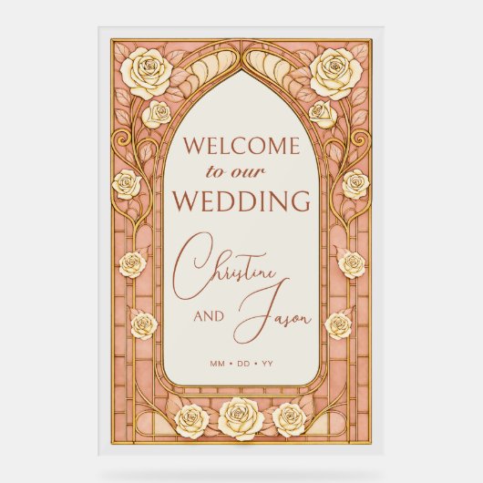Blush Pink Stained Glass Floral Wedding Welcome  (Recto)