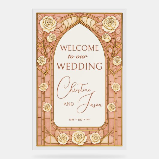 Blush Pink Stained Glass Floral Wedding Welcome  (Recto)