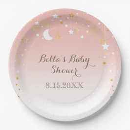 Blush Pink Stars Moon Baby shower Papieren Bordje