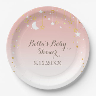 Blush Pink Stars Moon Baby shower Papieren Bordje