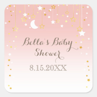 Blush Pink Stars Moon Baby shower Vierkante Sticker