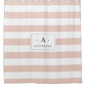Blush Pink Stripe Familienaam & Monogram Douchegordijn (Voorkant)