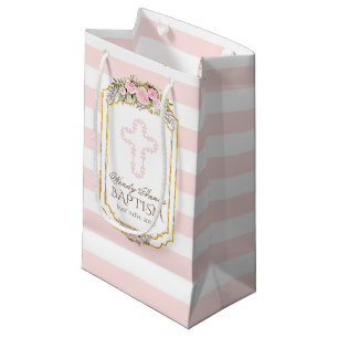 Blush Pink Stripes Floral Gold Baptisme Monogram Klein Cadeauzakje