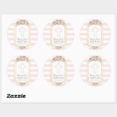 Blush Pink Stripes Floral Gold Baptisme Monogram Ronde Sticker (Vel)