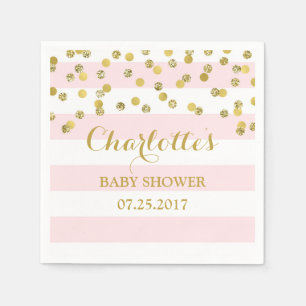 Blush Pink Stripes Gouden Confetti Baby shower Servetten