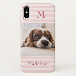 Blush Pink Stripes Monogram Foto gepersonaliseerd iPhone X Hoesje