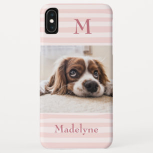 Blush Pink Stripes Monogram Foto gepersonaliseerd iPhone XS Max Hoesje