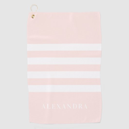 Blush Pink Stripes Patroon Gepersonaliseerde Golf Golfhanddoek (Voorkant)