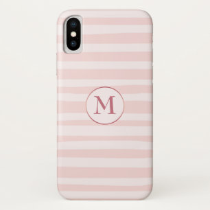 Blush Pink Stripes Roos Monogram Gepersonaliseerd iPhone X Hoesje