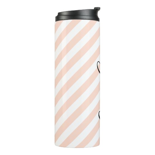 Blush Pink Stripes Script-monogram Thermosbeker (Gedraaid links)