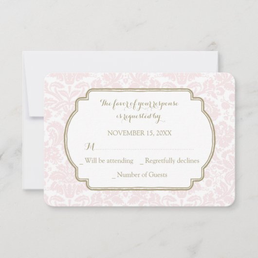 Blush Pink Tan Damask RSVP Wedding Kaart (Voorkant)
