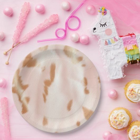 Blush Pink Tan Southwest Faux Cowgirl Koeienhuid Papieren Bordje (Feest)