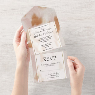 Blush Pink Tan Southwest Faux Koeienhuid bruiloft All In One Uitnodiging