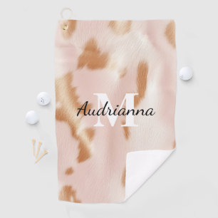 Blush Pink Tan Southwest Faux Koeienhuid Cowgirl Golfhanddoek