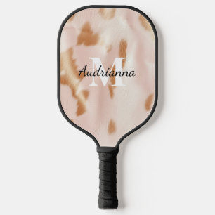 Blush Pink Tan Southwest Faux Koeienhuid Cowgirl Pickleball Paddle