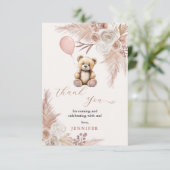 Blush Pink Teddy Bear Baby shower Bedankkaart (Staand voorkant)
