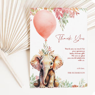 Blush Pink Terracotta Ballon Elephant Baby shower Bedankkaart