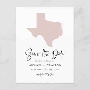 Blush Pink Texas Map Modern Script Save the Date Aankondigingskaart
