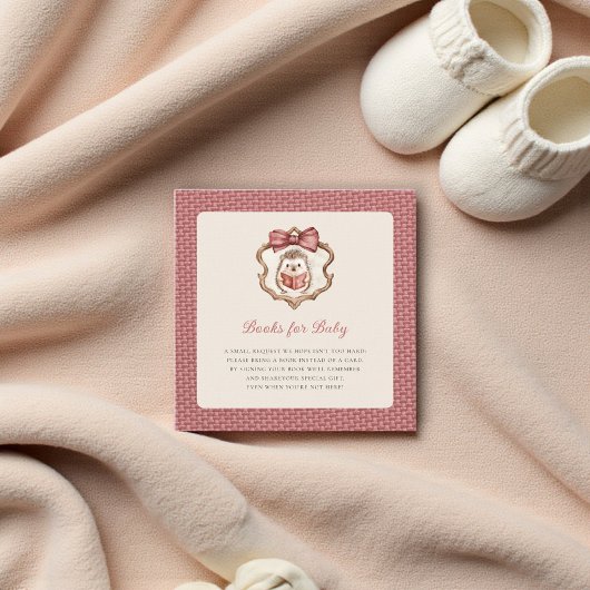 Blush Pink Textured Hedgehog Baby Shower Book Informatiekaartje
